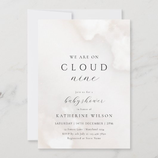 男女兼用On Cloud Nine Baby Shower 招待状 (正面)