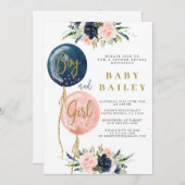 男女別に男女別の赤ちゃんシャワーを明らかにする 招待状 (正面/裏面)