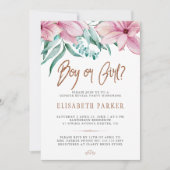 男女別のリビール男の子または女の子のフローラの赤ん坊シャワーパーティー 招待状 (正面)