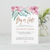 男女別のリビール男の子または女の子のフローラの赤ん坊シャワーパーティー 招待状 (スタンド正面)