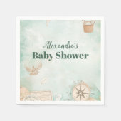 男女別の赤ちゃんシャワーを待つ水彩アドベンチャー スタンダードカクテルナプキン (正面)