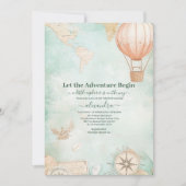 男女別の赤ちゃんシャワーを待つ水彩アドベンチャー 招待状 (正面)