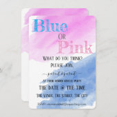 男女別の青またはピンクの水彩パーティー 招待状 (正面/裏面)