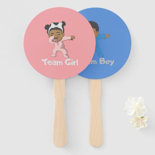 男女別リビールチームの女の子/男の子ピンクまたは青 ハンドファン (正面&裏面)