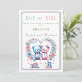 男女別リビールベイビーシャワーTeddy Bear blue pink 3 - 招待状 (スタンド正面)