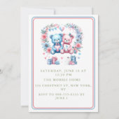 男女別リビールベイビーシャワーTeddy Bear blue pink 3 - 招待状 (裏面)