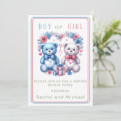 男女別リビールベイビーシャワーTeddy Bear blue pink 4 - 招待状 (スタンド正面)