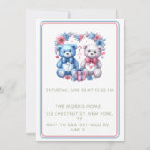 男女別リビールベイビーシャワーTeddy Bear blue pink 4 - 招待状 (裏面)