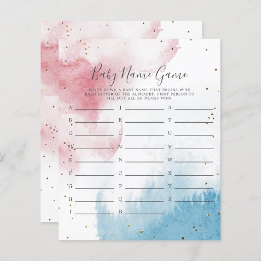 男女別リビール水色ベビー名シャワーゲーム (正面/裏面)