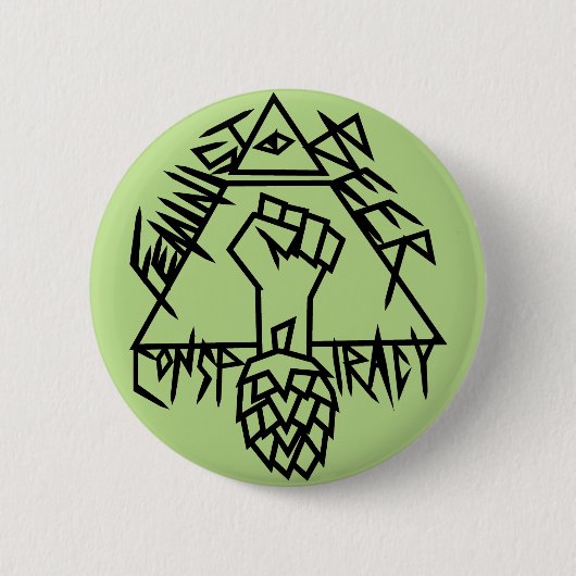 男女同権主義ビール陰謀 缶バッジ (正面)