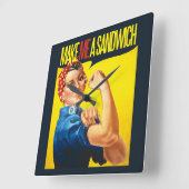 男女同権主義者は私にサンドイッチをします スクエア壁時計 (傾斜)