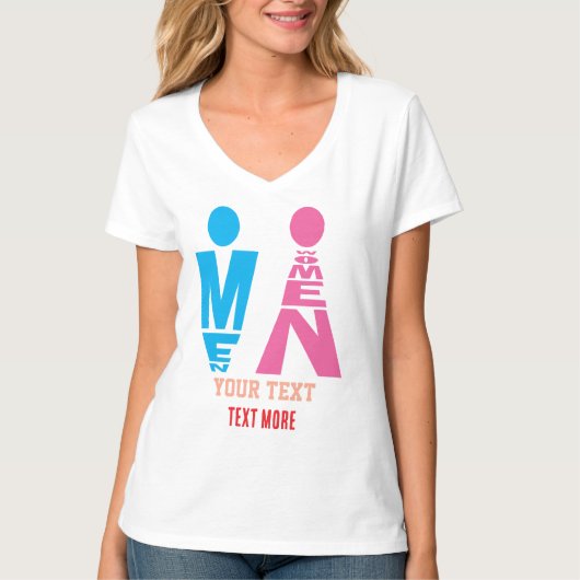 男女 タイポグラフィー アイコン デザイン - 太字 ピンク & Tシャツ (正面)