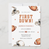 男子かわいいサッカースポーツキッズ1st誕生日 招待状 (正面)