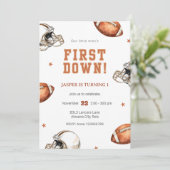 男子かわいいサッカースポーツキッズ1st誕生日 招待状 (スタンド正面)