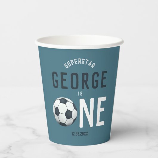 男子かわいいブルースポーツキッズ1st誕生日 紙コップ (裏面)