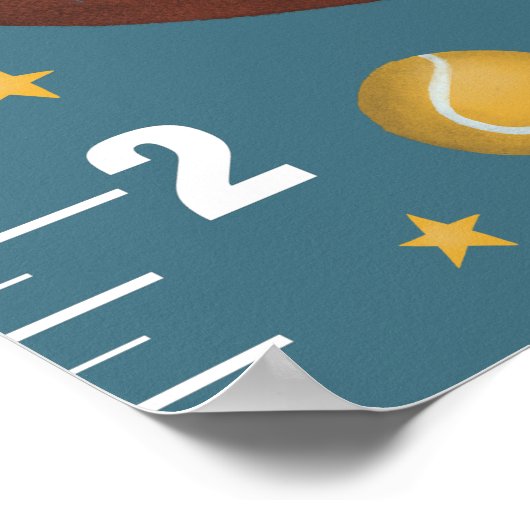 男子かわいい青いスポーツ成長表 ポスター (角)