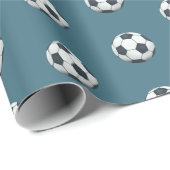 男子かわいい青のスポーツサッカーの子ども ラッピングペーパー (ロールコーナー)