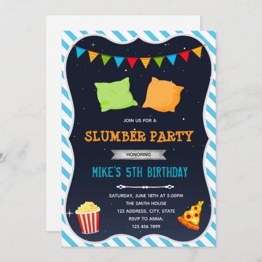 男子たちの寝泊まりパーティーの招待状 招待状 (正面/裏面)