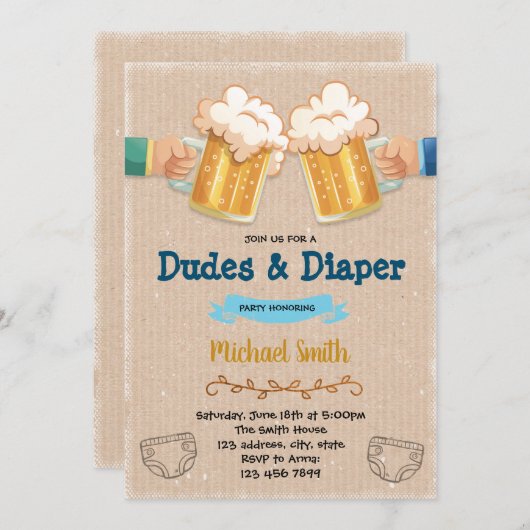 男子とおむつパーティーの招待状 招待状 (正面/裏面)