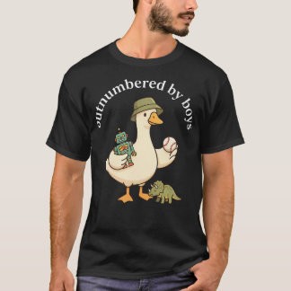 男子に囲まれるおもしろママ・ガチョウ家族 Tシャツ