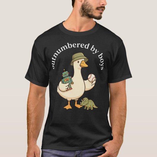 男子に囲まれるおもしろママ・ガチョウ家族 Tシャツ (正面)