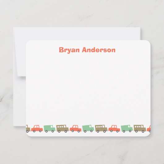 男子のおもちゃ楽しいかわいいレトロな乗り物子供のありがとう ノートカード (正面)