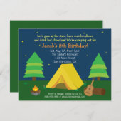 男子のためのキャンプ場での誕生日パーティー 招待状 (正面/裏面)