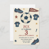 男子のためのスポーツ・サッカーの誕生日の招待状 招待状 (正面/裏面)