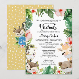 男子のためのバーチャルベビーシャワー | サファリの友達 招待状