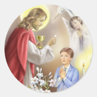 男子のための第1聖餐式招待状 ラウンドシール