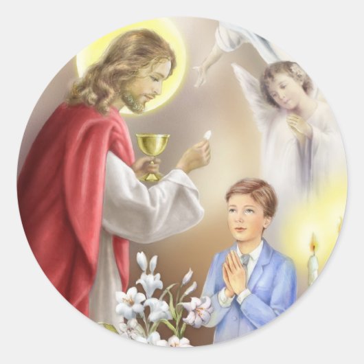 男子のための第1聖餐式招待状 ラウンドシール (正面)