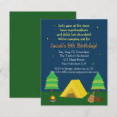 男子のための裏庭キャンプ誕生日パーティー 招待状 (正面/裏面)