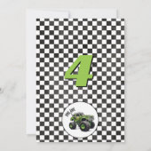 男子のグリーン蛍光モンスターカートの誕生日パーティー 招待状 (裏面)