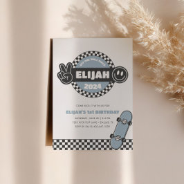 男子のチェック柄スケートボード グルーヴィー ヒッピーの誕生日 招待状