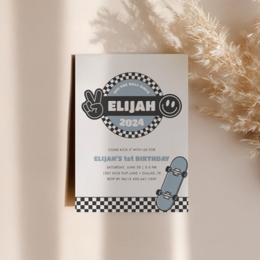 男子のチェック柄スケートボード グルーヴィー ヒッピーの誕生日 招待状