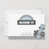 男子のチェック柄スケートボード グルーヴィー レトロ 誕生日 サンキューカード (正面)