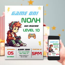 男子のビデオゲームの誕生日パーティー 招待状