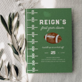 男子のフットボールファーストイヤー ダウン 1歳の誕生日パーティー 招待状