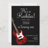 男子のロックスターギター星のロックバースデーパーティー 招待状 (正面)