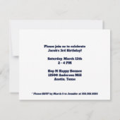 男子の写真 子供の誕生日パーティー 青いカラーブロック 招待状 (裏面)