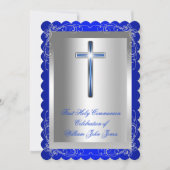 男子の初めての聖体拝領 シルバー ロイヤルブルー 2s 招待状 (正面)
