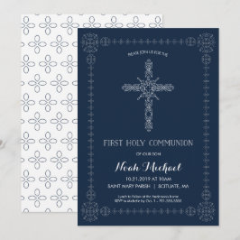 男子の初聖体拝領招待状 エレガントなクロス 招待状