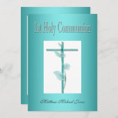男子の初聖体拝領　青 招待状 (正面/裏面)
