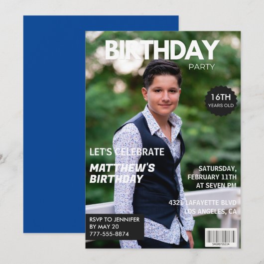 男子の彼Magazine表紙 16歳の誕生日招待状 招待状 (正面/裏面)