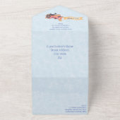 男子の木製おもちゃ 青いベビーシャワー オールインワン招待状 (外側)