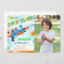 男子の水鉄砲の誕生日写真招待状 招待状