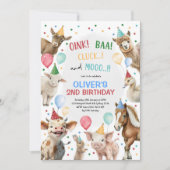男子の牧場の動物たちのバルーン誕生日パーティー 招待状 (正面)