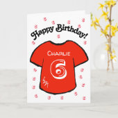 男子の生誕第6回レッドサッカーシャツ カード (黄色い花)