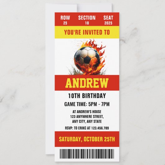 男子の誕生日のための個人用デジタルサッカーチケット 招待状 (正面)