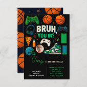 男子の誕生日パーティー招待状 ゲーマー & スポーツ (正面/裏面)